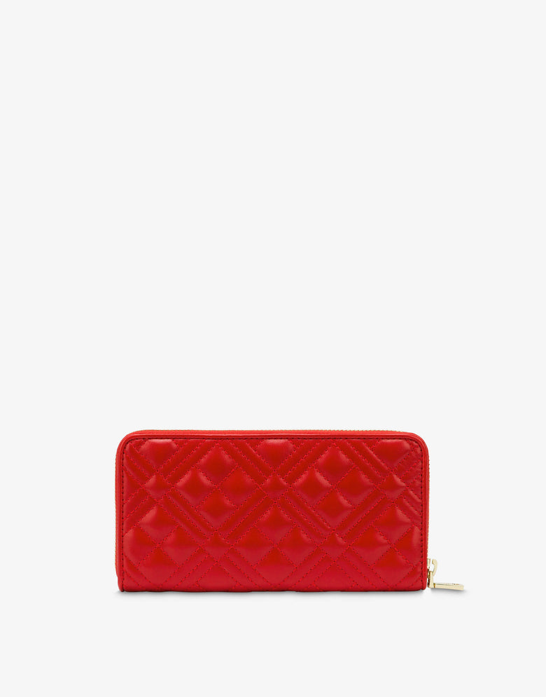 Quilted zip around wallet with logo embroidery Red Love Moschino 1
