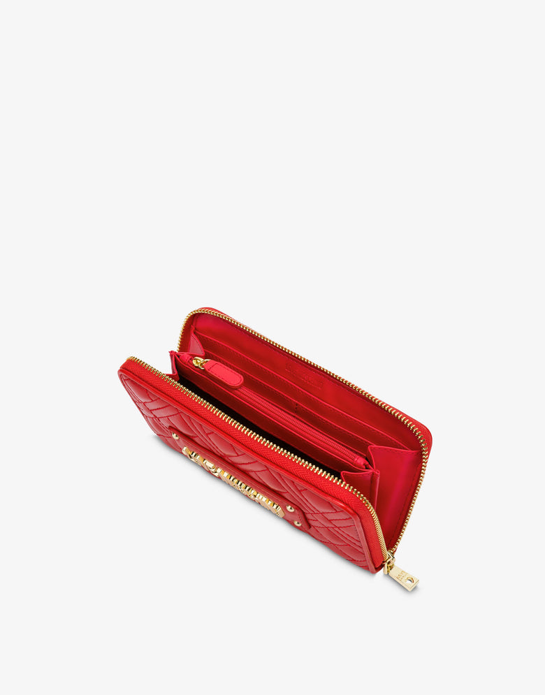 Quilted zip around wallet with logo embroidery Red Love Moschino 2