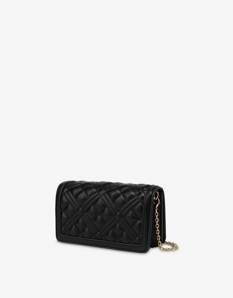 Quilted Chain Wallet Lettering Logo Black Love Moschino 1