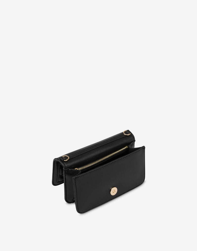 Quilted Chain Wallet Lettering Logo Black Love Moschino 2