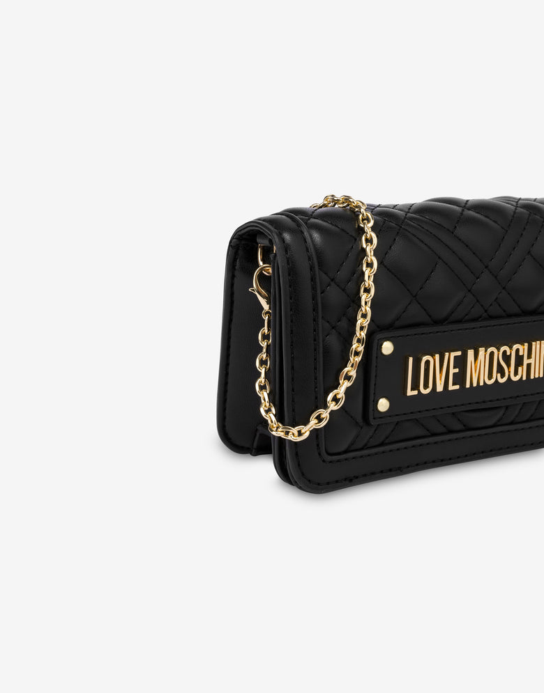Quilted Chain Wallet Lettering Logo Black Love Moschino 3
