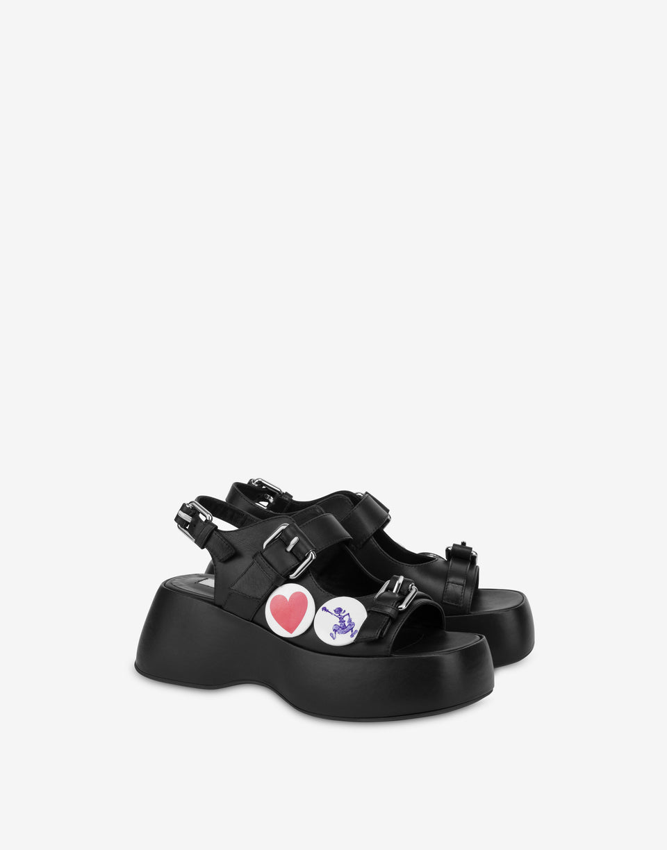 Platform sandals in calfskin Moschino Pins Black Moschino 0