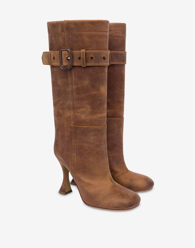 Bottes en cuir de veau Marron Moschino 0