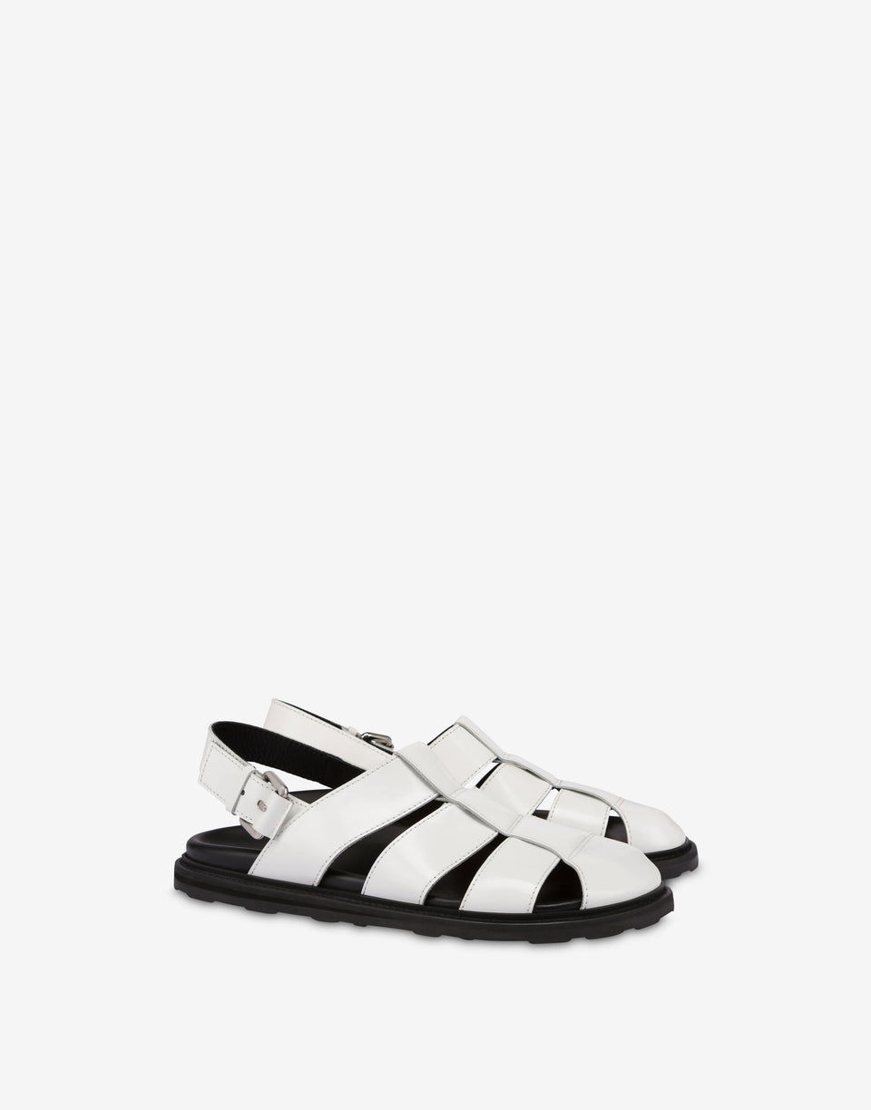 Sandalen aus gebürstetem Kalbsleder Sporty Weiß Moschino 0