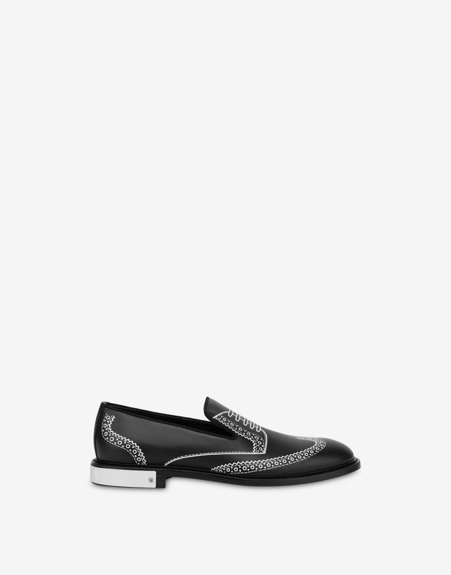 Mocassins en cuir de veau imprimé Noir Moschino 1