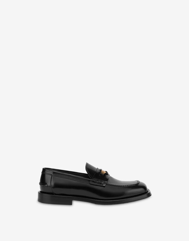 Mocassins en cuir de veau brossé Noir Moschino 1