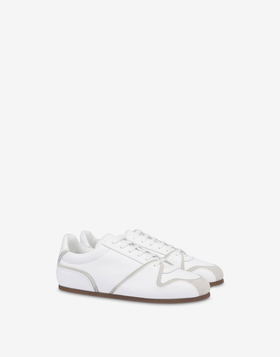 Sapatilhas em pele de bezerro e camurça Blanco Moschino 0
