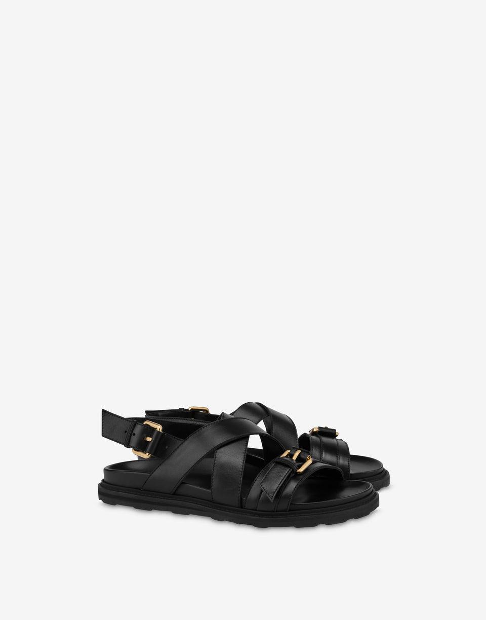 Sandalen aus Kalbsleder mit Schnallen Schwarz Moschino 0