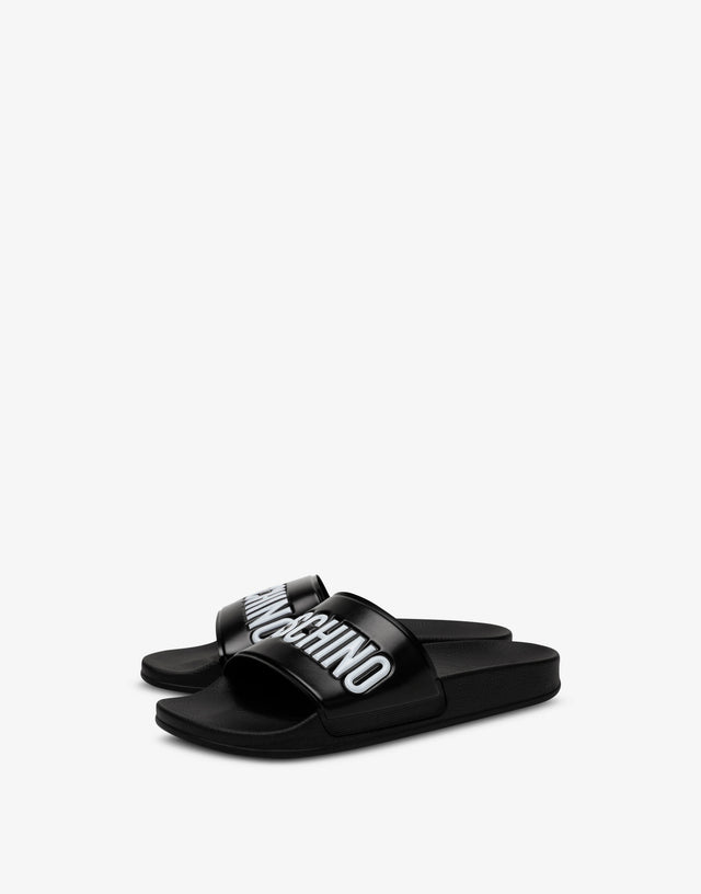 Sandalias Pool slide de PVC con logo Negro Moschino 0