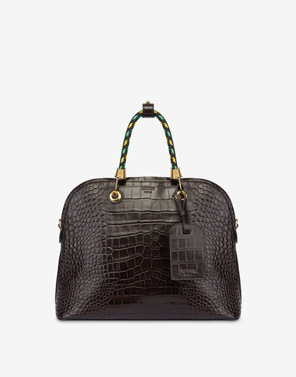 Croc Print Braided Cord Handbag Dark brown Moschino 0