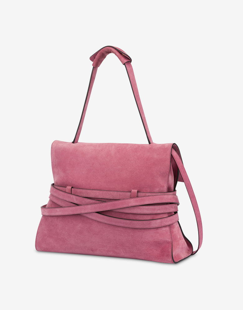 Sac Moschino Tie Me en daim Medium Rose Moschino 1