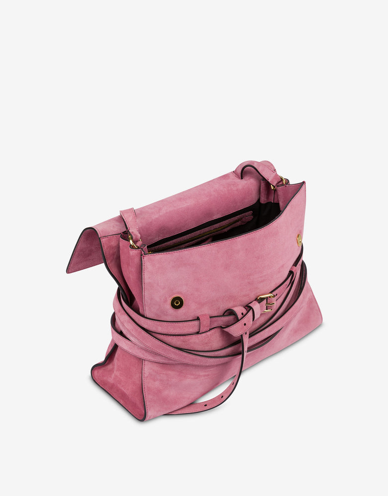 Sac Moschino Tie Me en daim Medium Rose Moschino 2