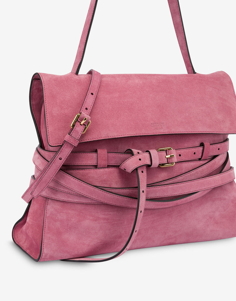 Sac Moschino Tie Me en daim Medium Rose Moschino 3