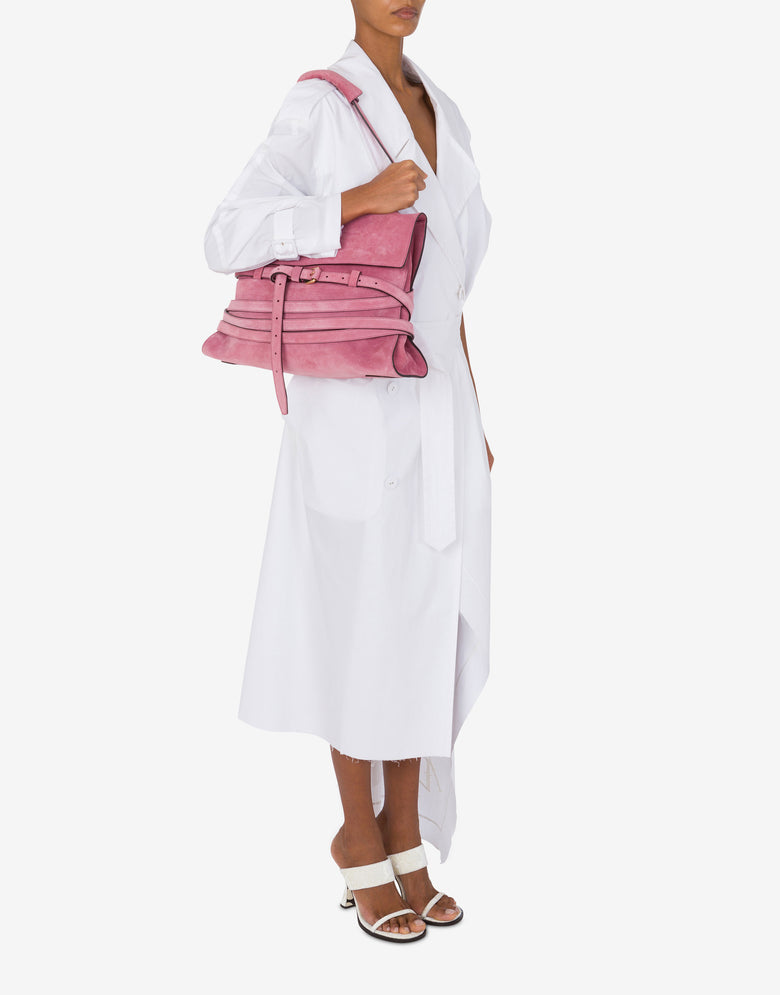 Sac Moschino Tie Me en daim Medium Rose Moschino 4