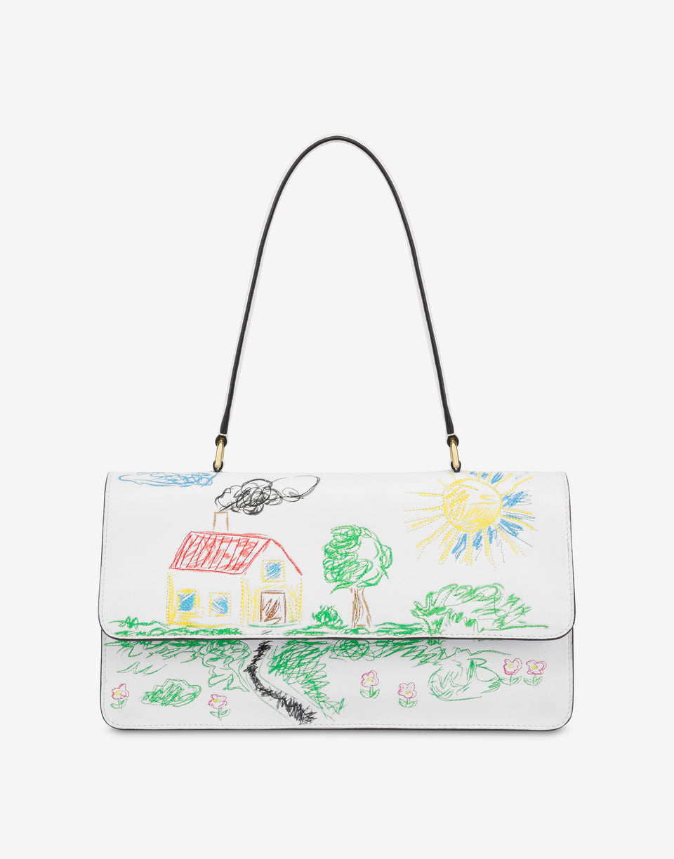 Drawings nappa shoulder bag White Moschino 0