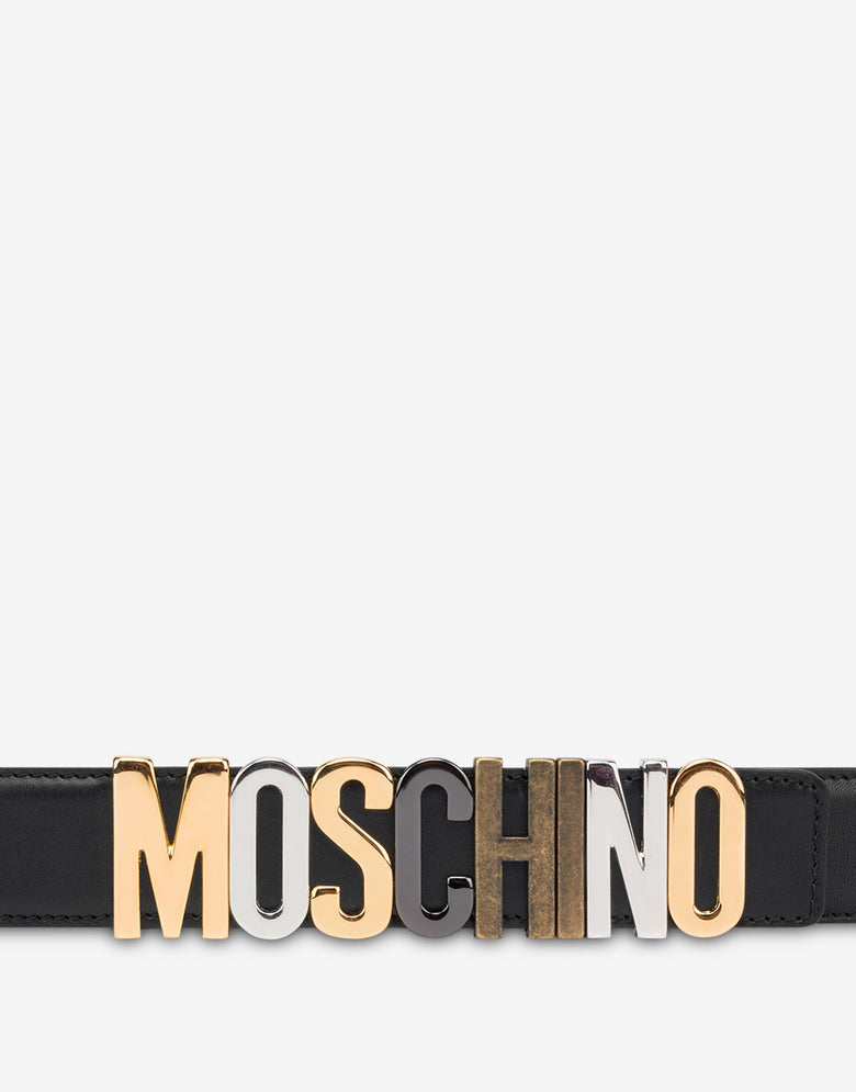 Cinturón de piel de becerro Mixed Lettering Logo Negro Moschino 1