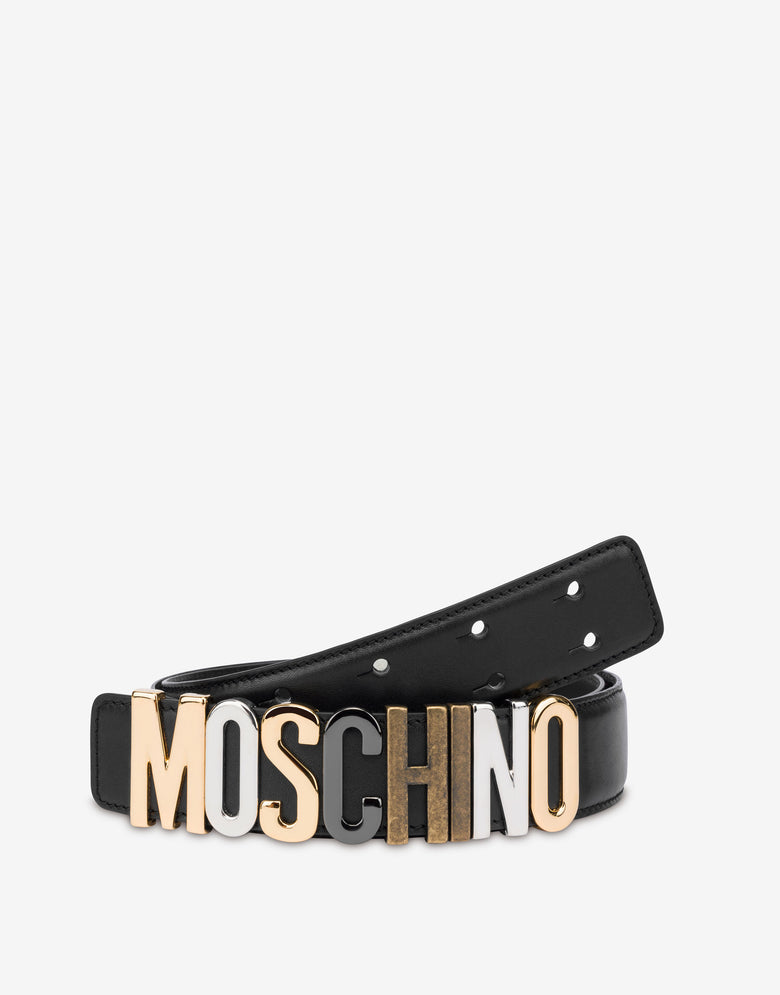 Mixed Lettering Logo calfskin belt Black Moschino 2