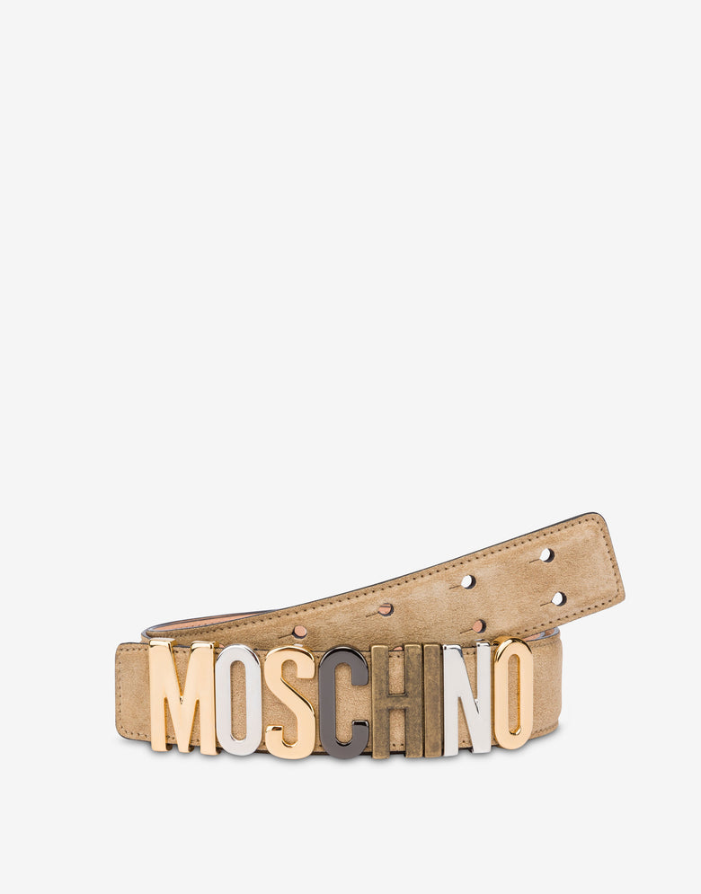 Cinturón de piel de becerro Mixed Lettering Logo Beige Moschino 2