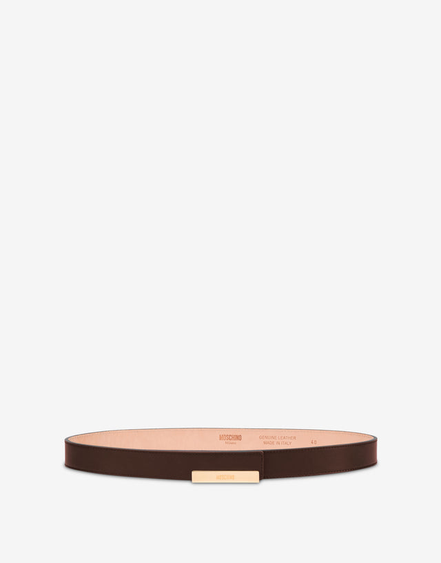 Ceinture en cuir de veau Metal Plaque Marron foncé Moschino 0