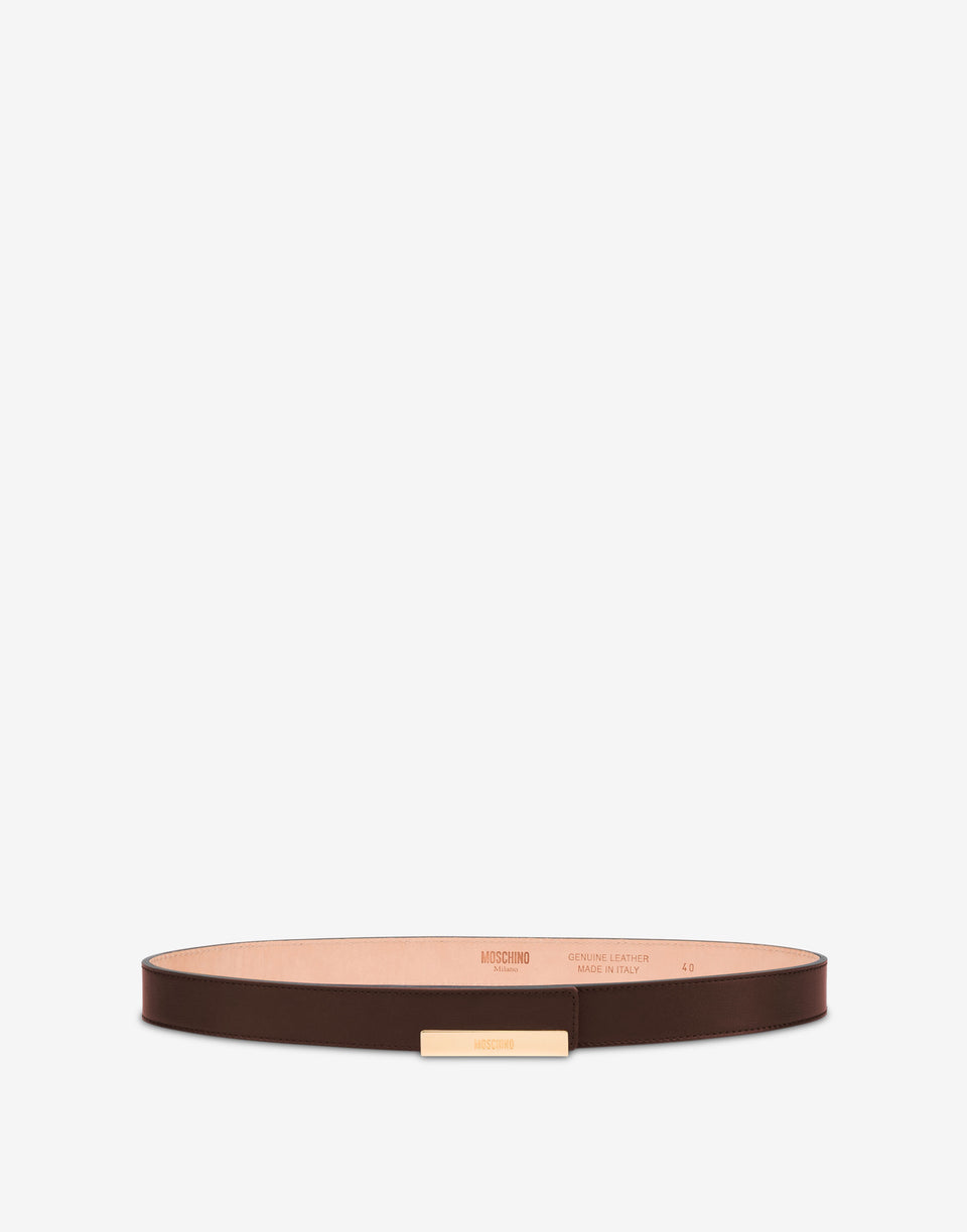 Metal Plaque calfskin belt Dark brown Moschino 0
