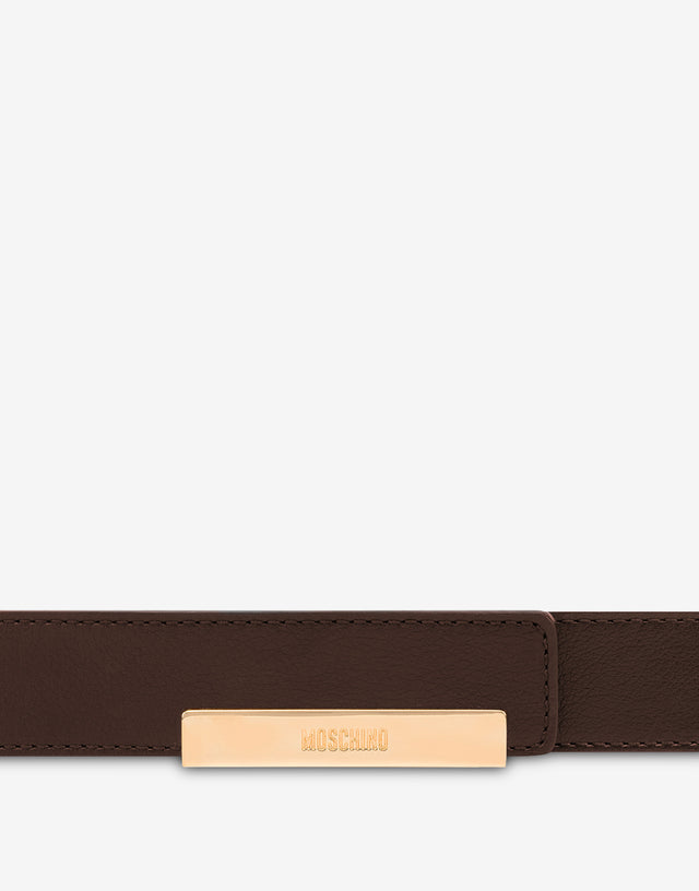 Ceinture en cuir de veau Metal Plaque Marron foncé Moschino 1