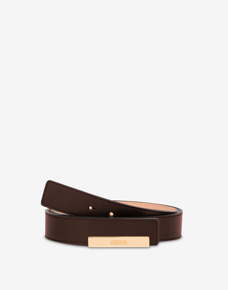 Metal Plaque calfskin belt Dark brown Moschino 2