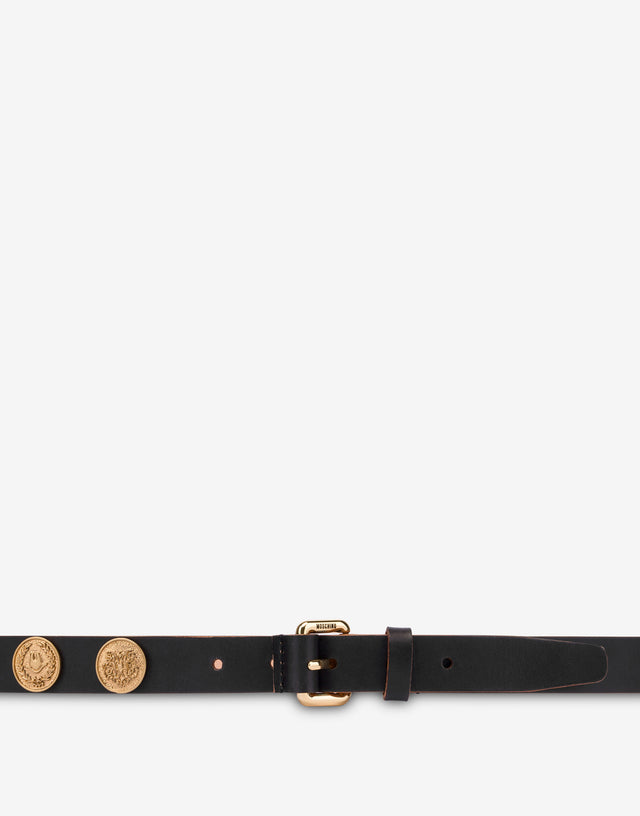 Ceinture en cuir de vachette décorée Noir Moschino 1