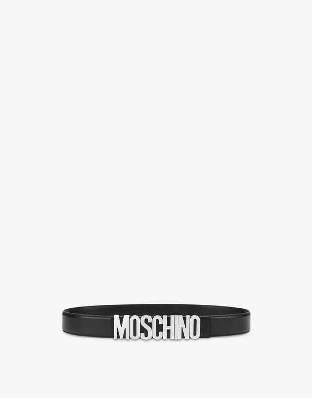 Calfskin belt with logo Black Moschino 0