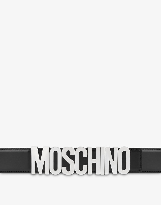 Calfskin belt with logo Black Moschino 1