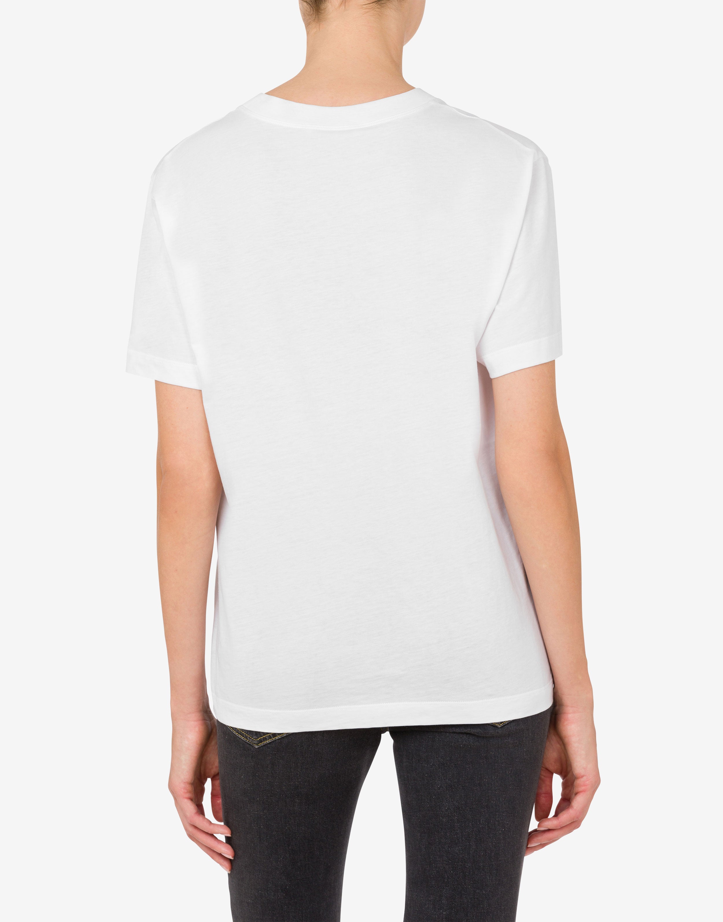 Tシャツ・カットソー MOSCHINO Women Tops 07120541 WHITE Moschino girl's T-shirt in stretch cotton with logo print