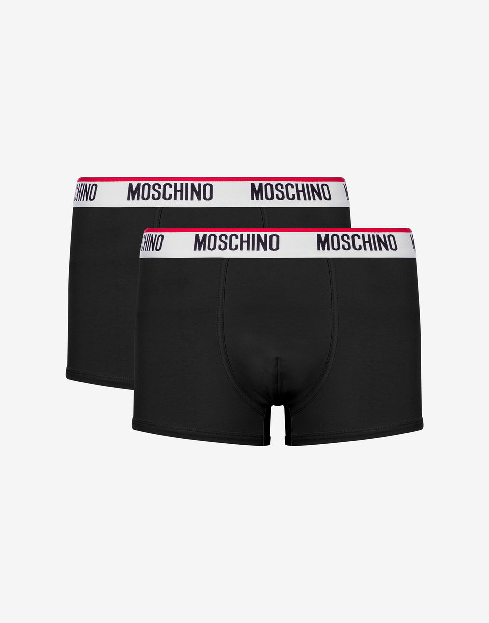 Logo Band弹力平纹针织平角裤2件套 黑色 Moschino 0