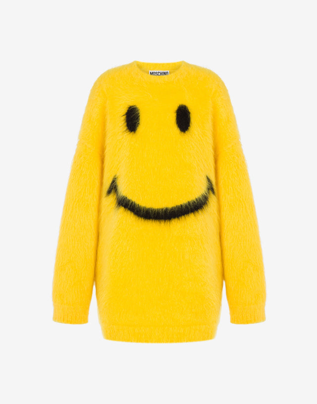 Dress in brushed mohair Smiley Yellow Moschino 0