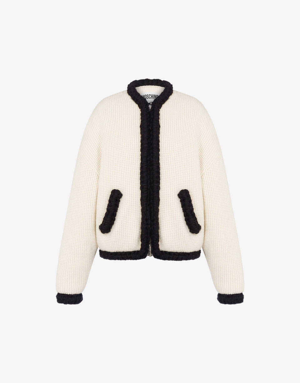 Chaqueta corta de lana de cordero superfina Marfil Moschino 0