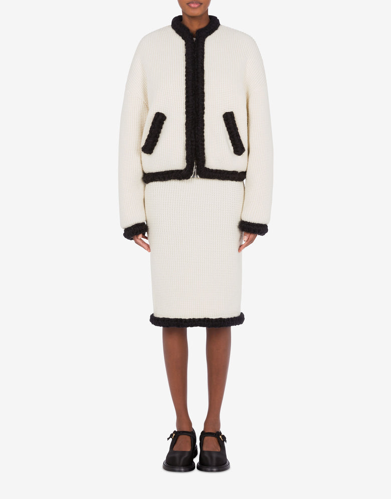 Chaqueta corta de lana de cordero superfina Marfil Moschino 1