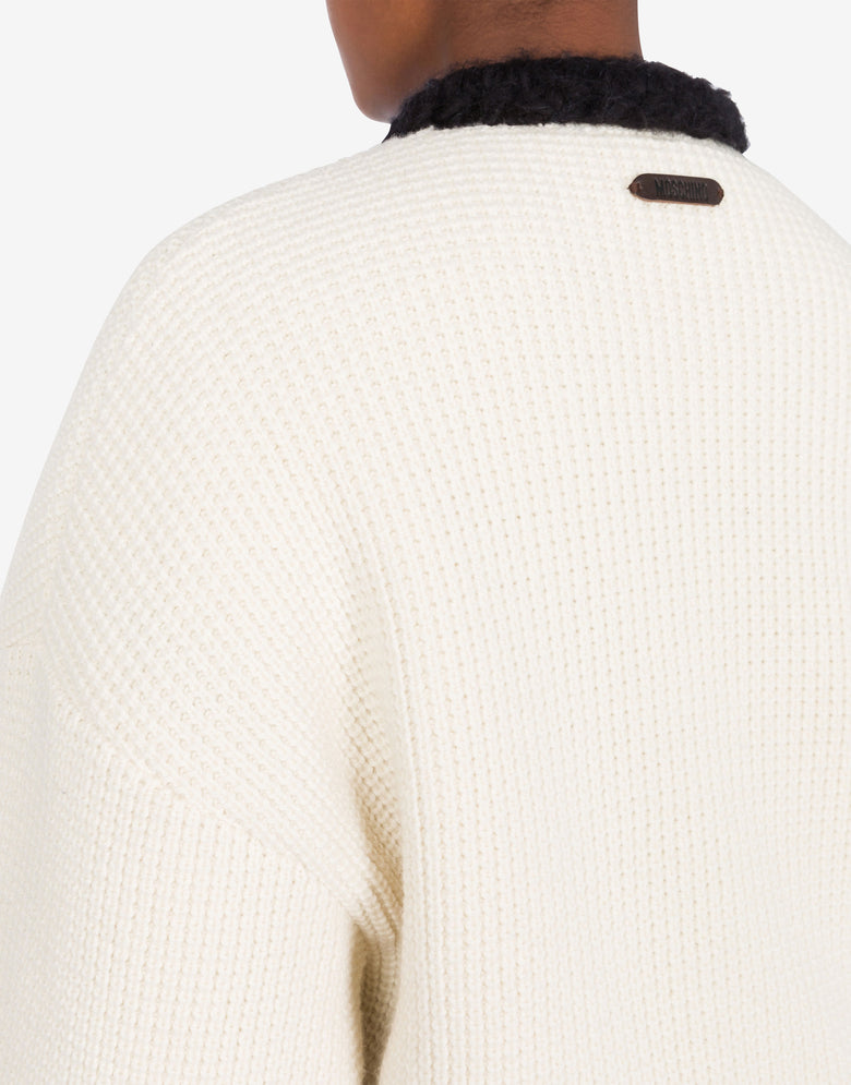Chaqueta corta de lana de cordero superfina Marfil Moschino 4