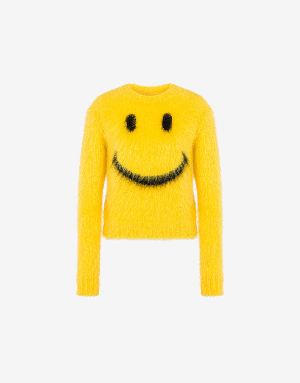 Pullover in brushed mohair Smiley Yellow Moschino 0