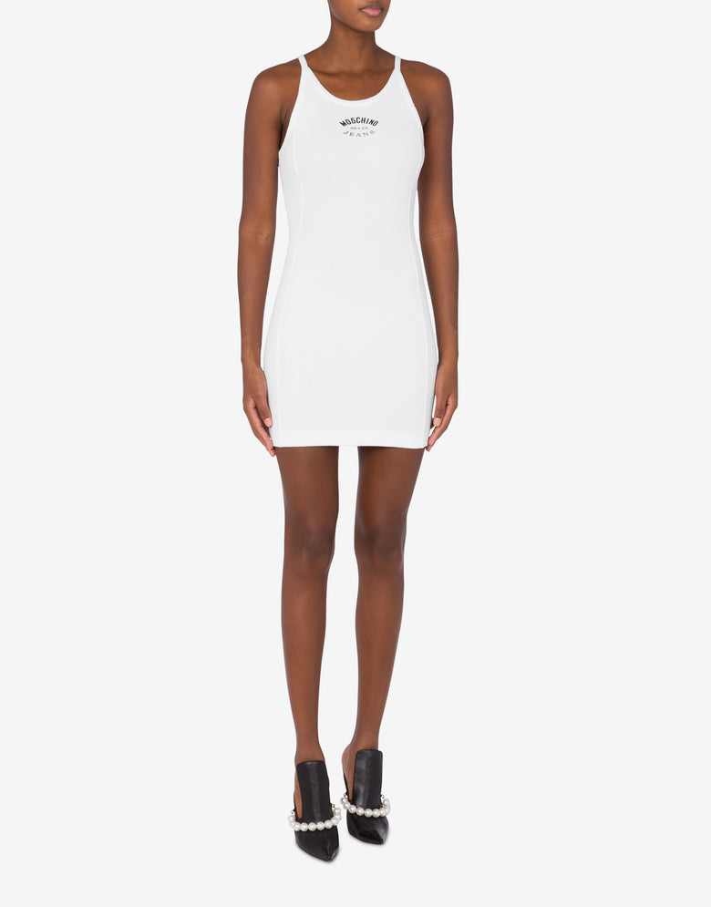 Stretch-Baumwoll-Rippenkleid Weiß Moschino Jeans 1