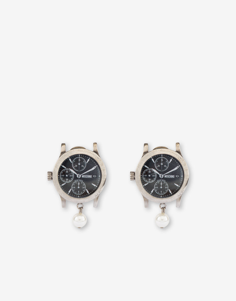 Wristwatch Metal Earrings Silver Moschino 0