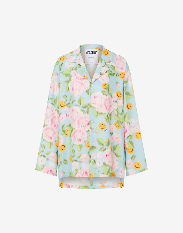 Silk satin shirt Smiley® & Roses Sky blue Moschino 0