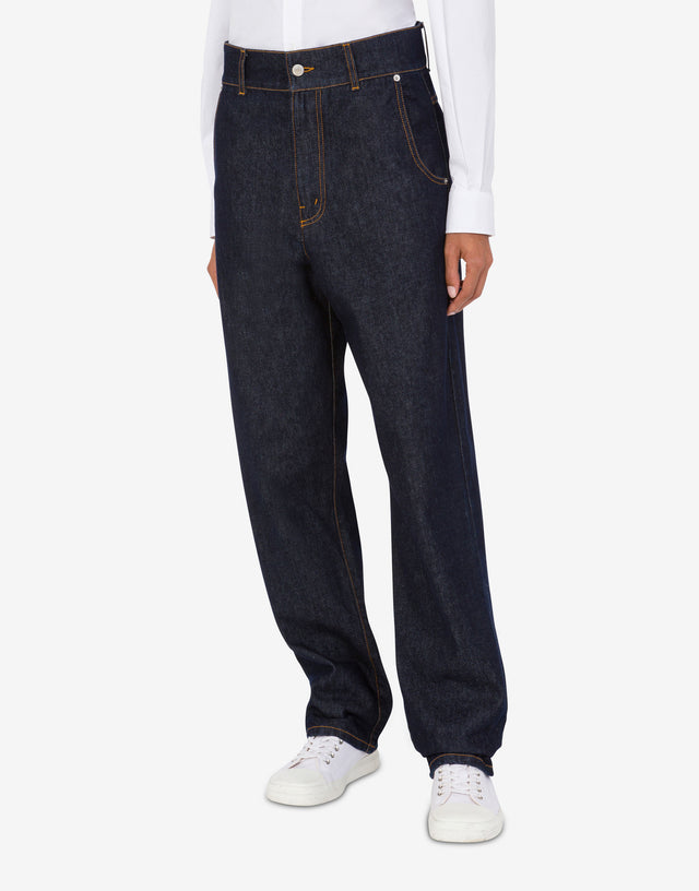 Blue denim pants Laurel Crown Patch Dark denim Moschino 1