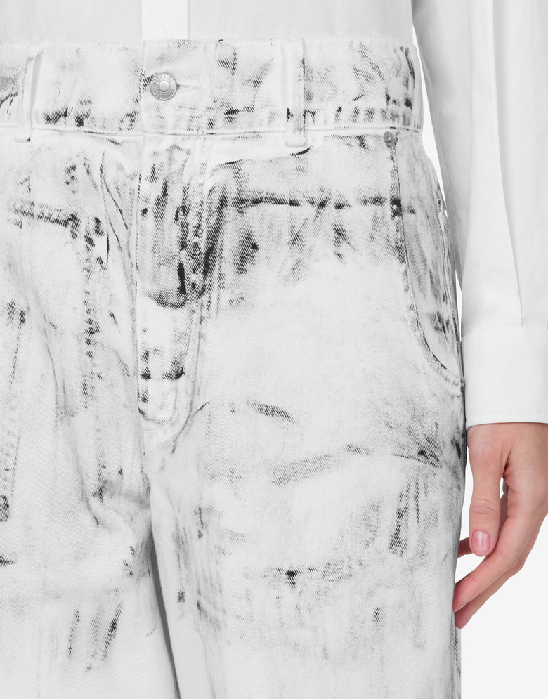 Pantalon en bull de coton Laurel Crown Patch Blanc Moschino 3