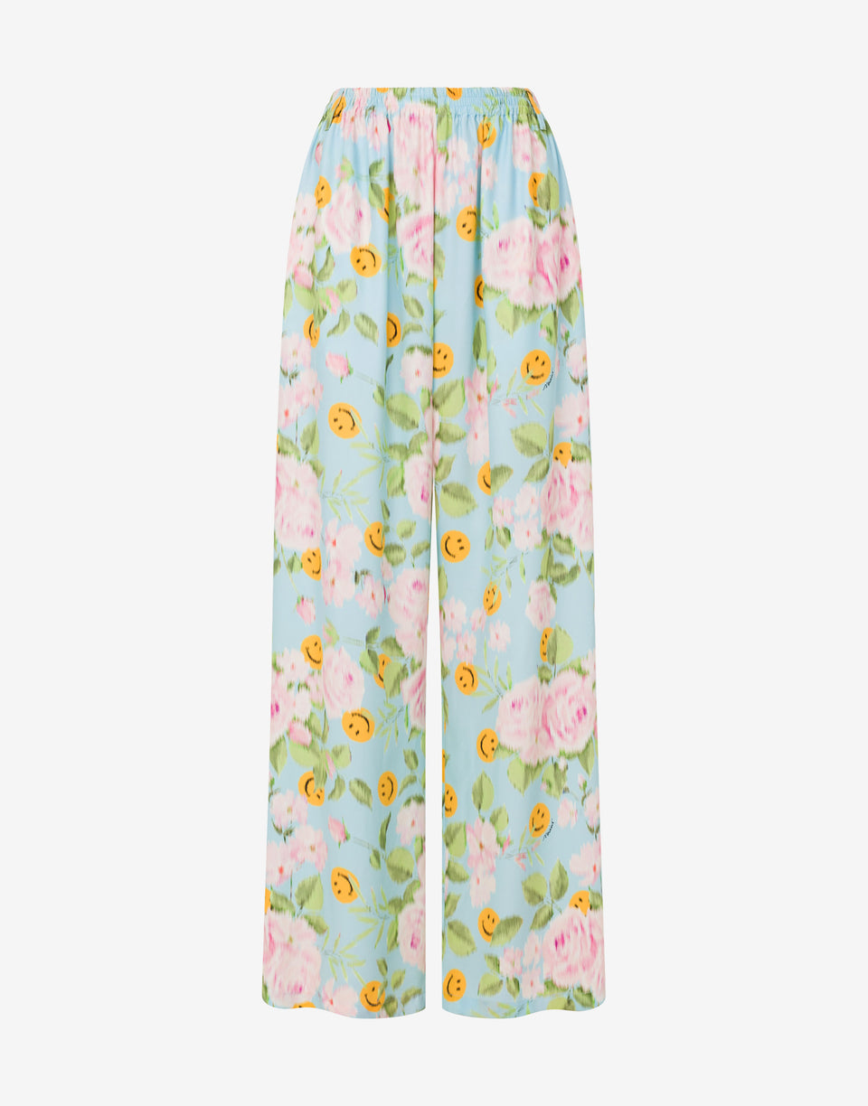 Silk satin pants Smiley® & Roses Sky blue Moschino 0