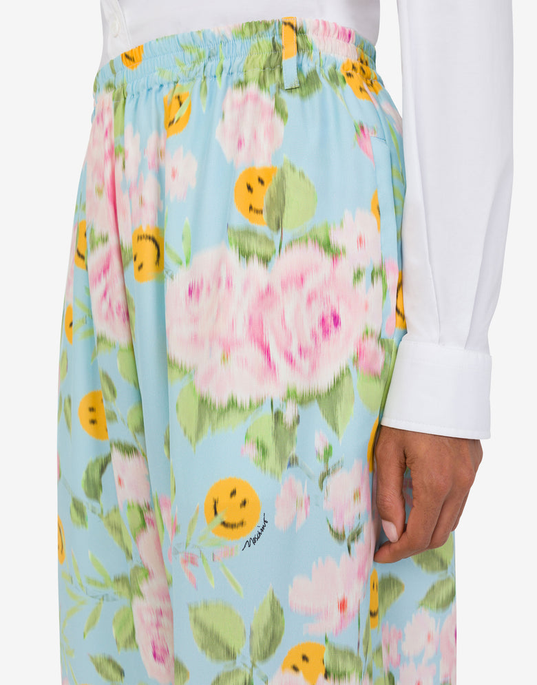 Silk satin pants Smiley® & Roses Sky blue Moschino 3