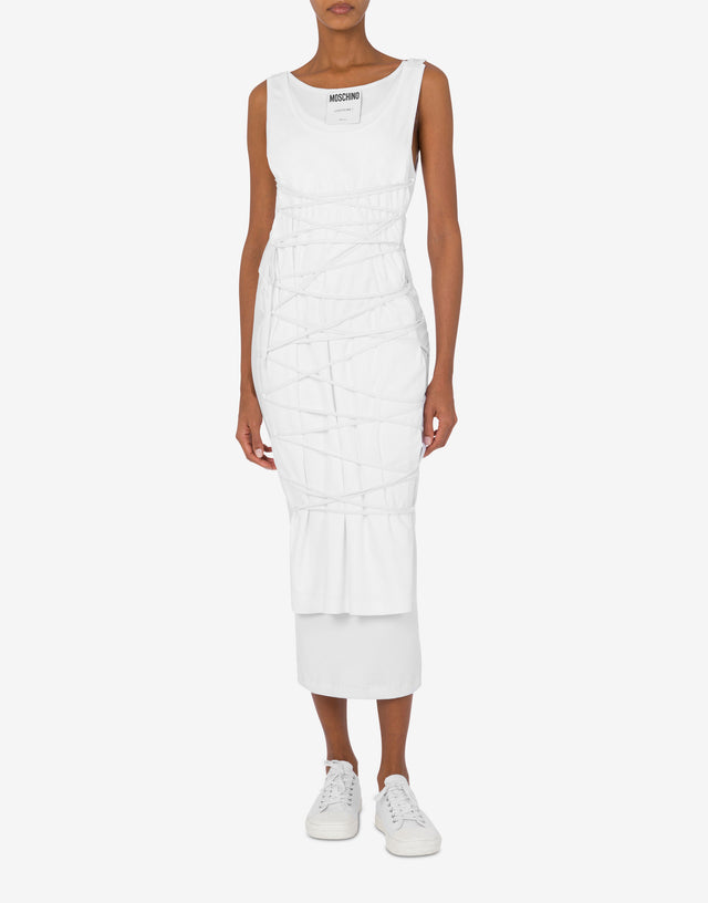 Abito in cotone stretch con lacci Bianco Moschino 1