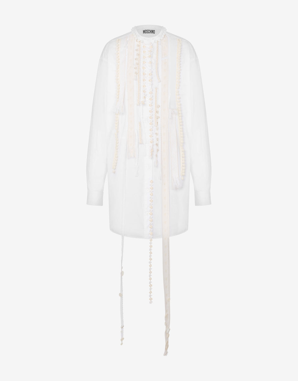 Vestido de popelina elástica con bordados Blanco Moschino 0