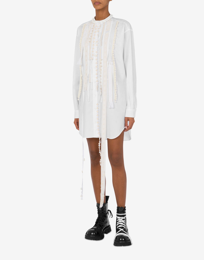Vestido de popelina elástica con bordados Blanco Moschino 1