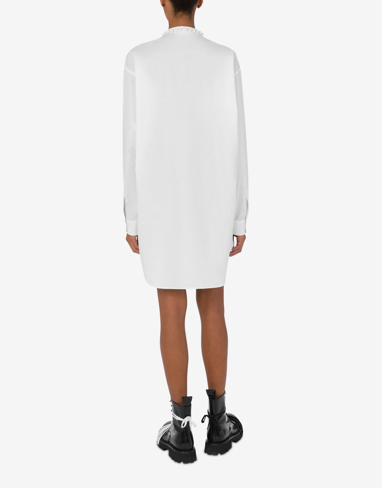 Vestido de popelina elástica con bordados Blanco Moschino 2