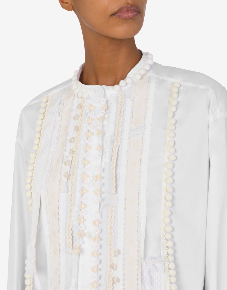 Vestido de popelina elástica con bordados Blanco Moschino 3
