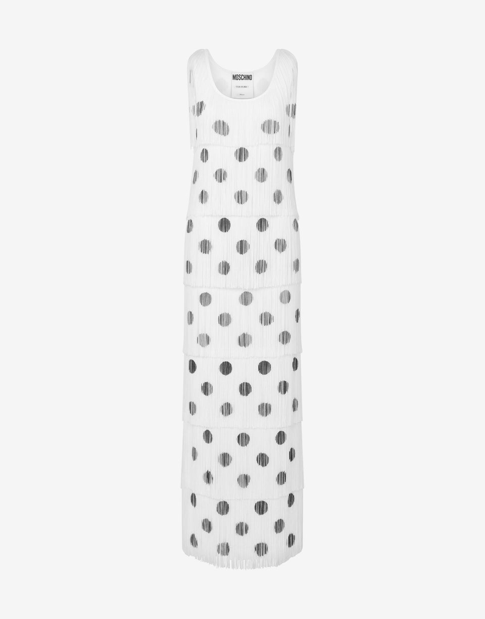 Abito in jersey con frange Polka Dots Bianco Moschino 0