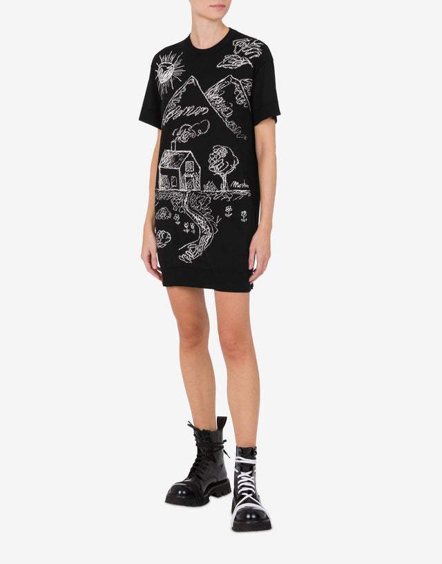 Abito in cotone Drawings Nero Moschino 1